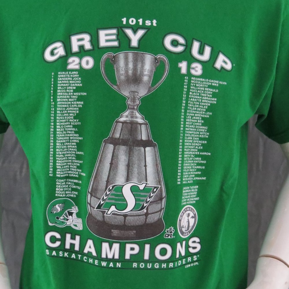 Show Your Rider Pride - 2013 Grey Cup Saskatchewan Roughriders Shirt Roster -LRG - Picture 2 of 8